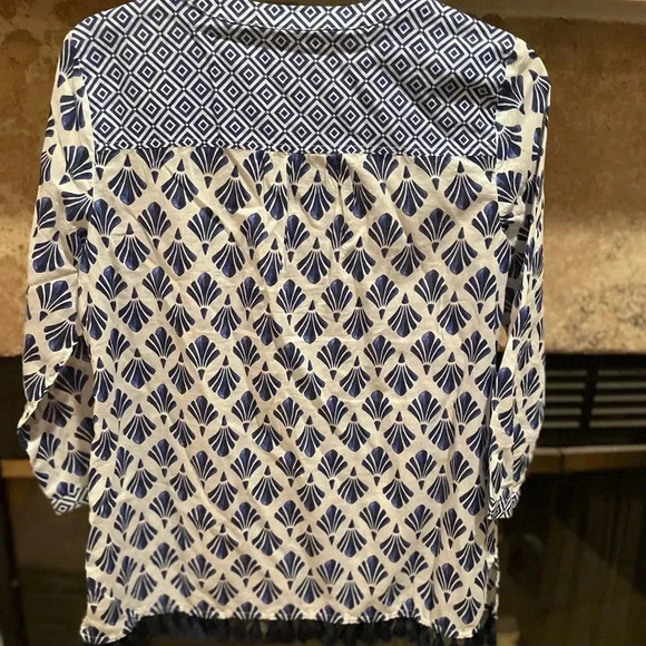 Talbots Women’s Tunic 3/4 sleeve shell artsy 100% cotton tassles nautical XS - Picture 4 of 9